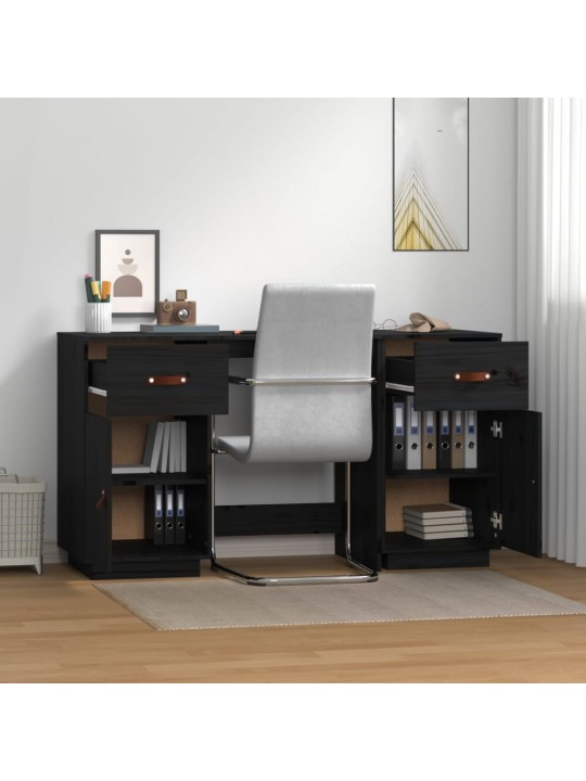 Psací stůl se skříňkami černý 135x50x75 cm masivní borové dřevo