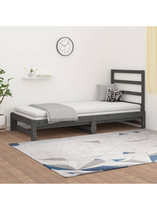 Výsuvná postel šedá 2x (90 x 200) cm masivní borovice