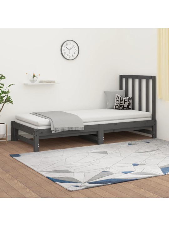 Výsuvná postel šedá 2x (90 x 200) cm masivní borovice