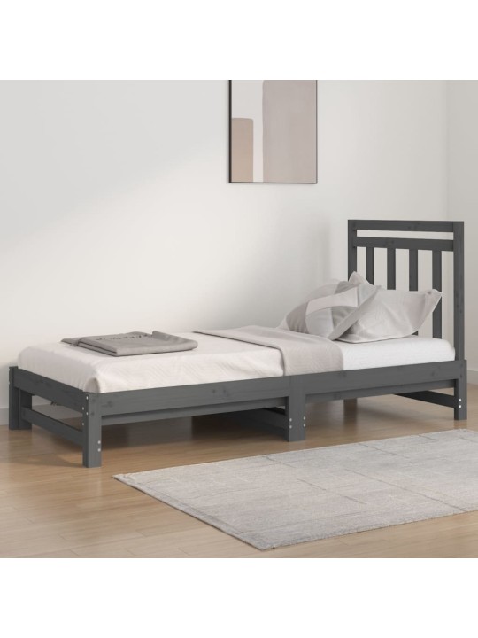 Výsuvná postel šedá 2x (90 x 200) cm masivní borovice