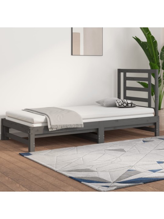 Výsuvná postel šedá 2x (90 x 200) cm masivní borovice