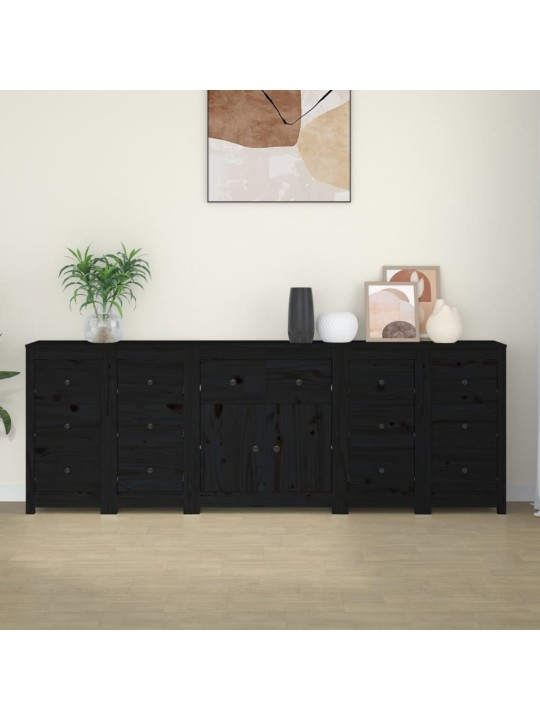 Příborník černý 230x35x80 cm masivní borové dřevo