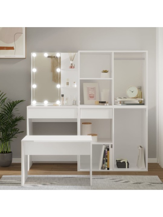 Toaletní stolek sada s LED bílý kompozitní dřevo