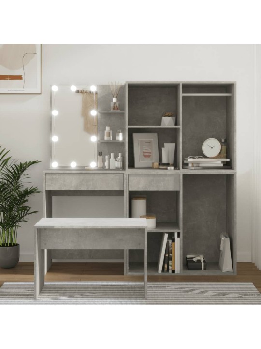 Toaletní stolek sada s LED betonově šedý kompozitní dřevo