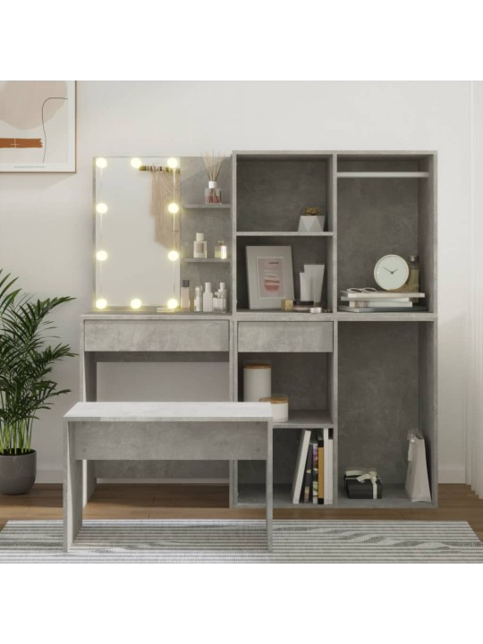 Toaletní stolek sada s LED betonově šedý kompozitní dřevo