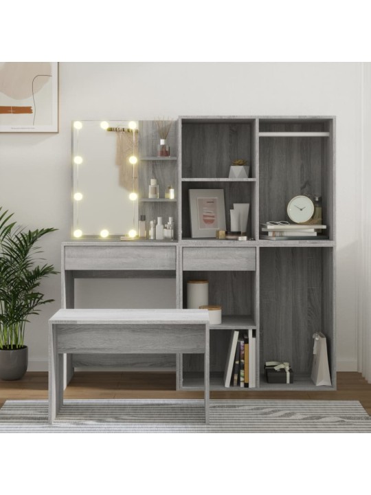 Toaletní stolek sada s LED šedý sonoma kompozitní dřevo