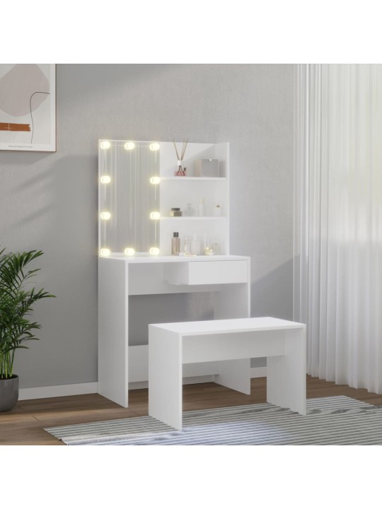 Toaletní stolek sada s LED bílý kompozitní dřevo