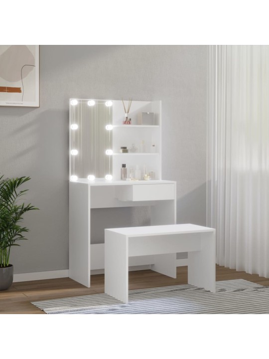 Toaletní stolek sada s LED bílý kompozitní dřevo