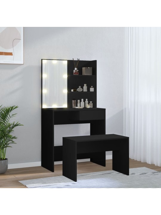 Set toaletního stolku s LED černý kompozitní dřevo