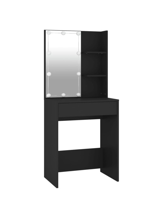 Set toaletního stolku s LED černý kompozitní dřevo