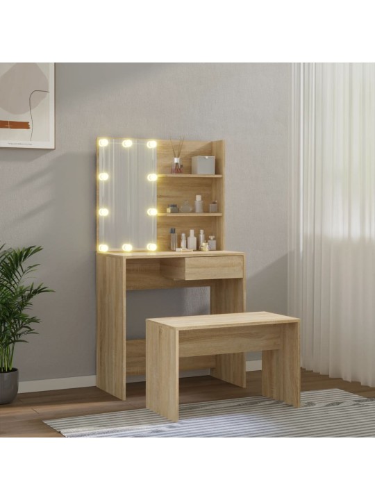 Toaletní stolek sada s LED dub sonoma kompozitní dřevo