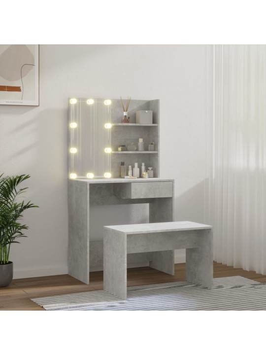 Toaletní stolek sada s LED betonově šedý kompozitní dřevo
