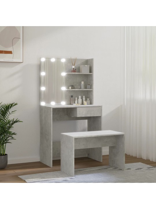 Toaletní stolek sada s LED betonově šedý kompozitní dřevo