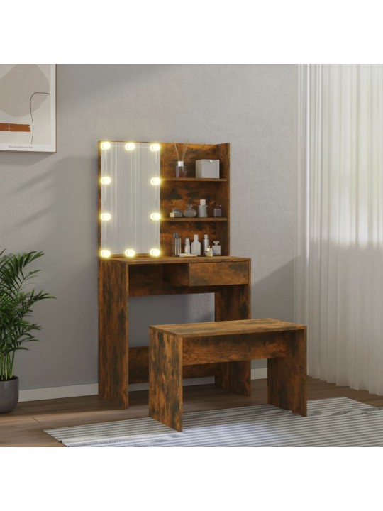 Toaletní stolek sada s LED kouřový dub kompozitní dřevo