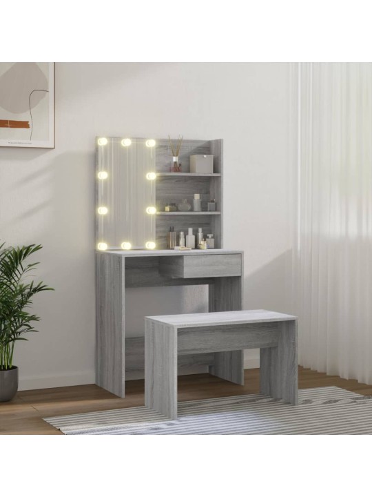 Toaletní stolek sada s LED šedý sonoma kompozitní dřevo