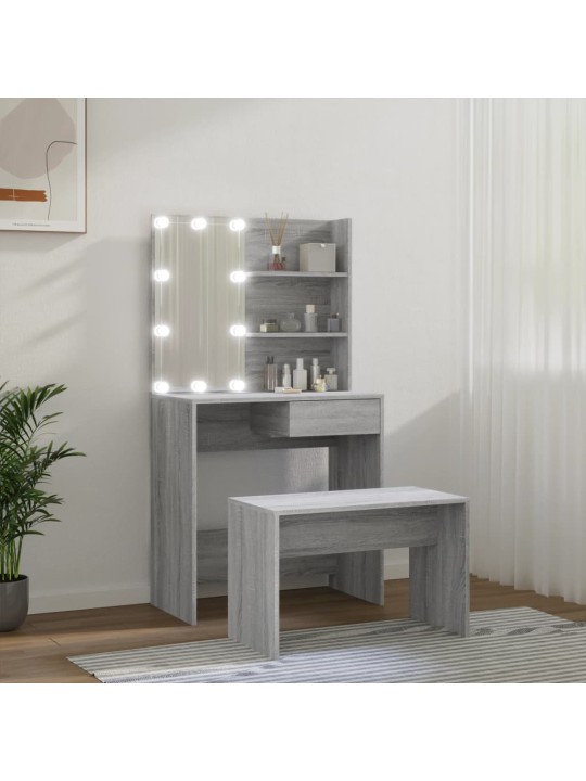 Toaletní stolek sada s LED šedý sonoma kompozitní dřevo
