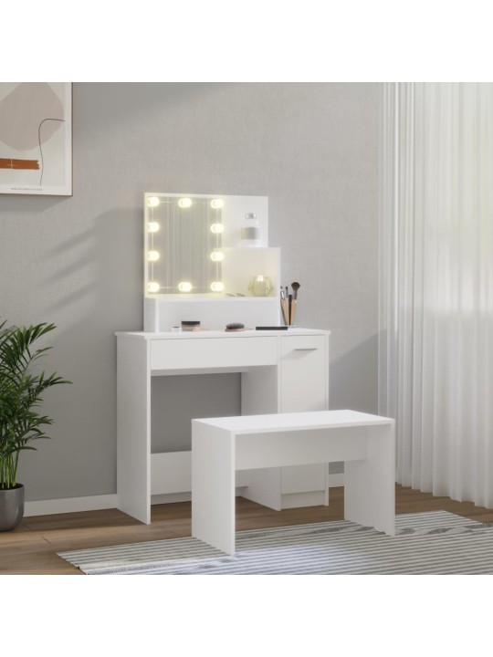 Toaletní stolek sada s LED bílý kompozitní dřevo