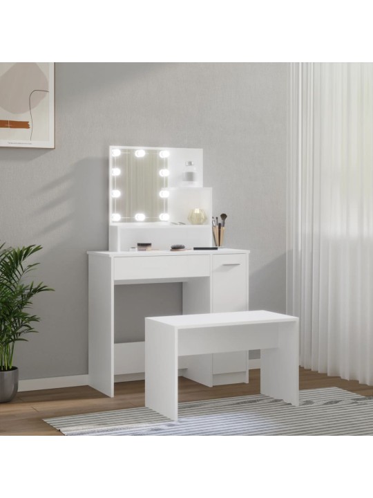 Toaletní stolek sada s LED bílý kompozitní dřevo