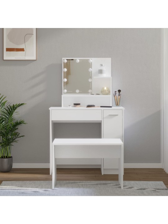Toaletní stolek sada s LED bílý kompozitní dřevo