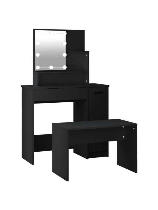 Set toaletního stolku s LED černý kompozitní dřevo