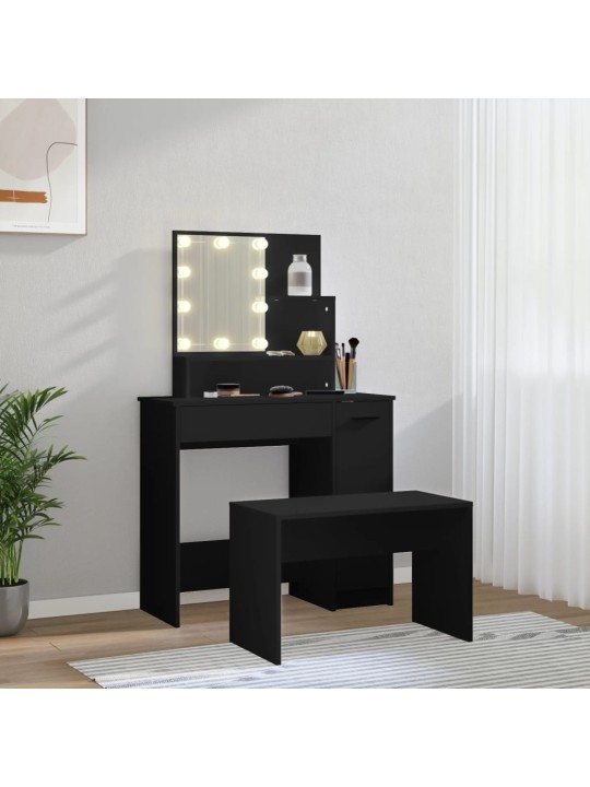 Set toaletního stolku s LED černý kompozitní dřevo