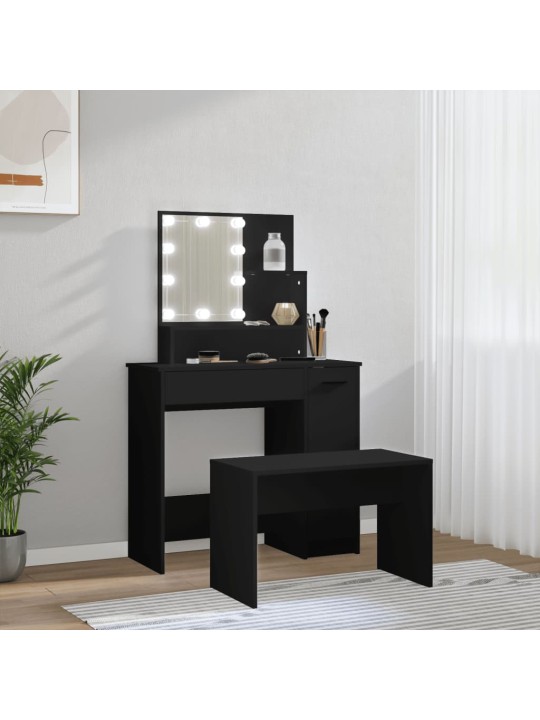 Set toaletního stolku s LED černý kompozitní dřevo