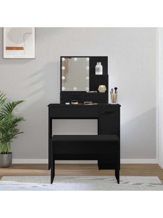 Set toaletního stolku s LED černý kompozitní dřevo