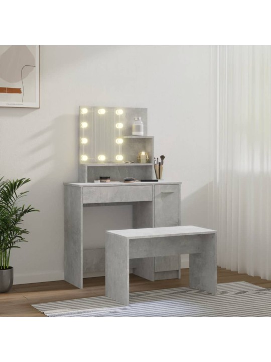Toaletní stolek sada s LED betonově šedý kompozitní dřevo