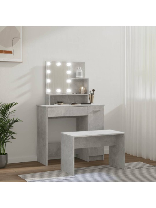 Toaletní stolek sada s LED betonově šedý kompozitní dřevo