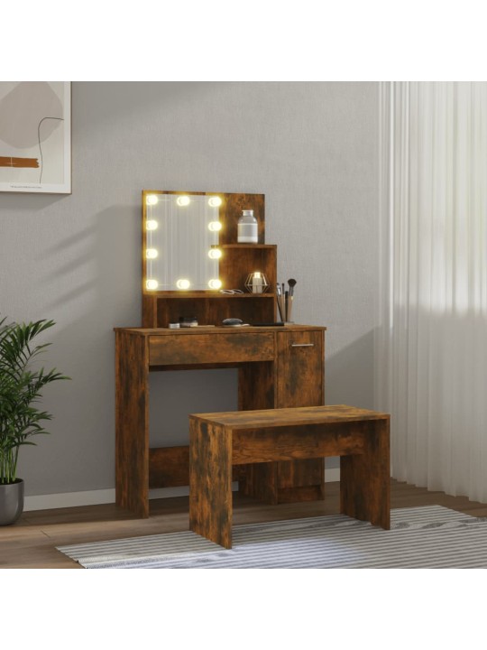 Toaletní stolek sada s LED kouřový dub kompozitní dřevo