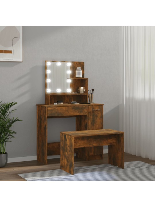 Toaletní stolek sada s LED kouřový dub kompozitní dřevo