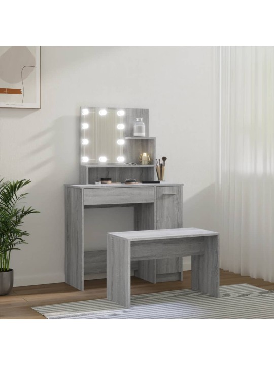 Toaletní stolek sada s LED šedý sonoma kompozitní dřevo