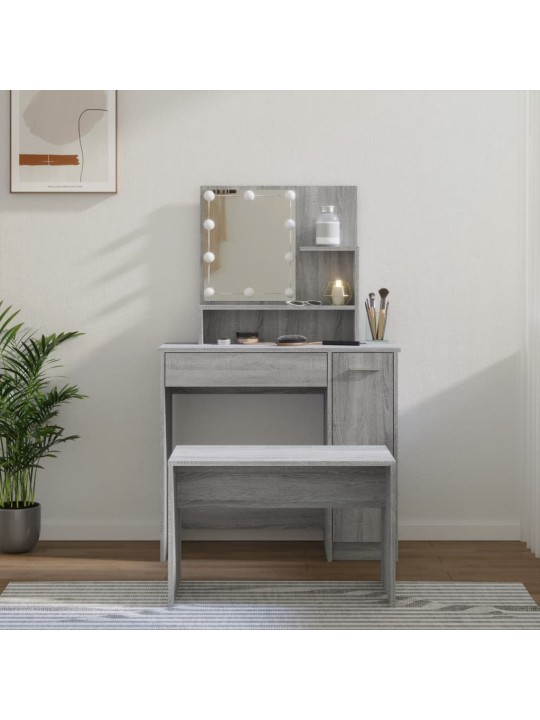 Toaletní stolek sada s LED šedý sonoma kompozitní dřevo