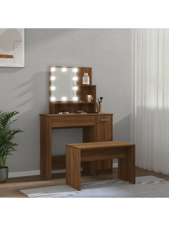 Toaletní stolek sada s LED hnědý dub kompozitní dřevo