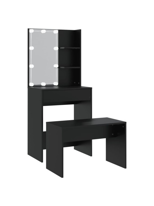 Set toaletního stolku s LED černý kompozitní dřevo