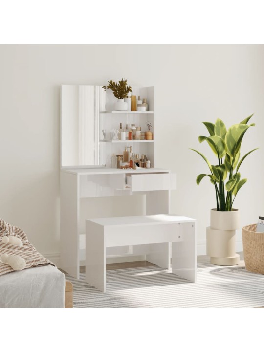 Toaletní stolek sada bílý s vysokým leskem 74,5 x 40 x 141 cm