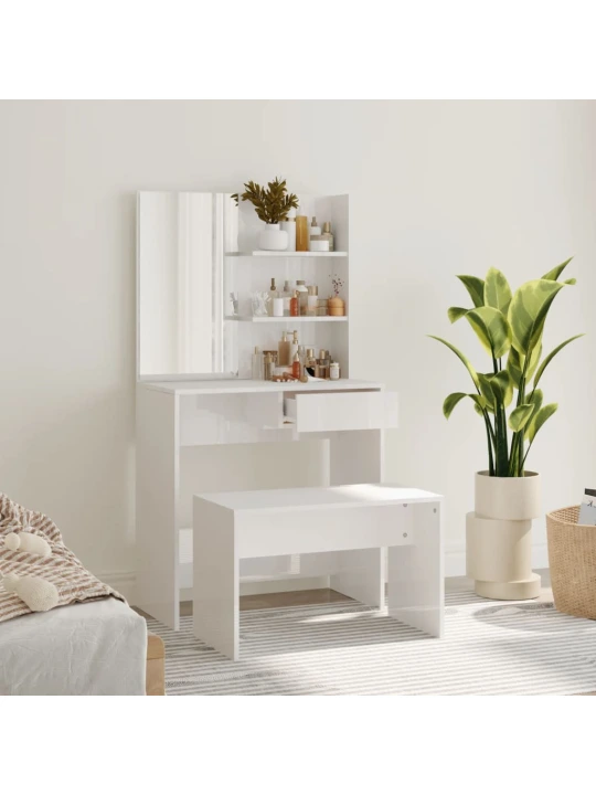 Toaletní stolek sada bílý s vysokým leskem 74,5 x 40 x 141 cm