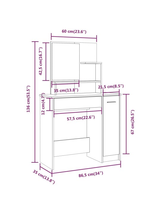 Set toaletního stolku černý 86,5 x 35 x 136 cm