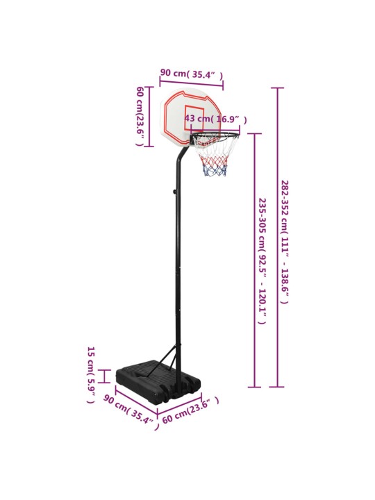 Basketbalový koš bílý 282–352 cm polyethylen
