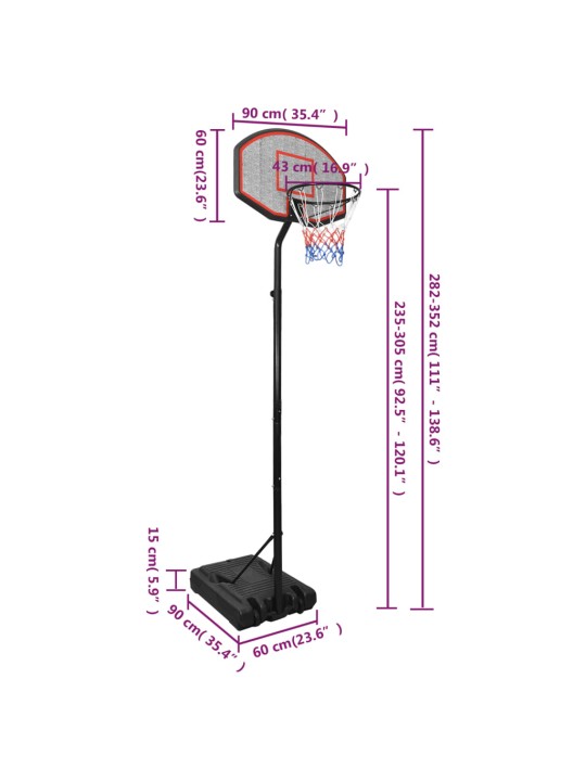 Basketbalový koš černý 282–352 cm polyethylen