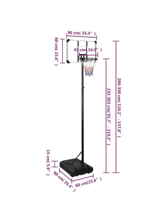 Basketbalový koš s průhlednou deskou 280–350 cm polykarbonát