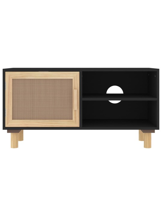 TV stolek černá 80x30x40 cm masivní borovice a přírodní ratan