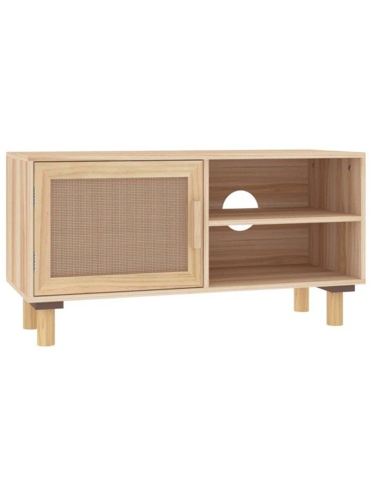 TV stolek hnědý 80x30x40 cm masivní borovice a přírodní ratan