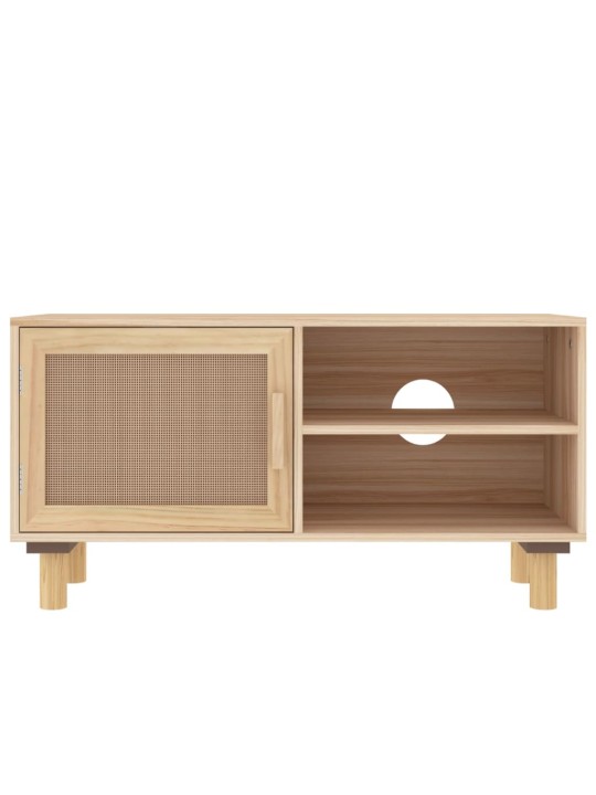 TV stolek hnědý 80x30x40 cm masivní borovice a přírodní ratan