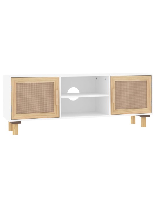 TV stolek bílá 105x30x40 cm masivní borovice a přírodní ratan