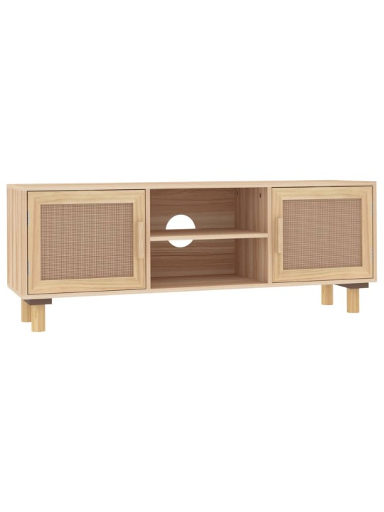 TV stolek hnědý 105x30x40 cm masivní borovice a přírodní ratan