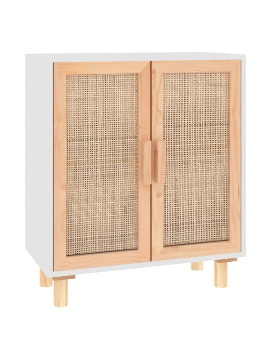 Příborník bílý 60x30x70 cm masivní borovice a přírodní ratan