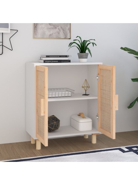 Příborník bílý 60x30x70 cm masivní borovice a přírodní ratan