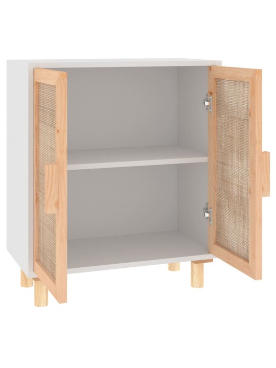 Příborník bílý 60x30x70 cm masivní borovice a přírodní ratan