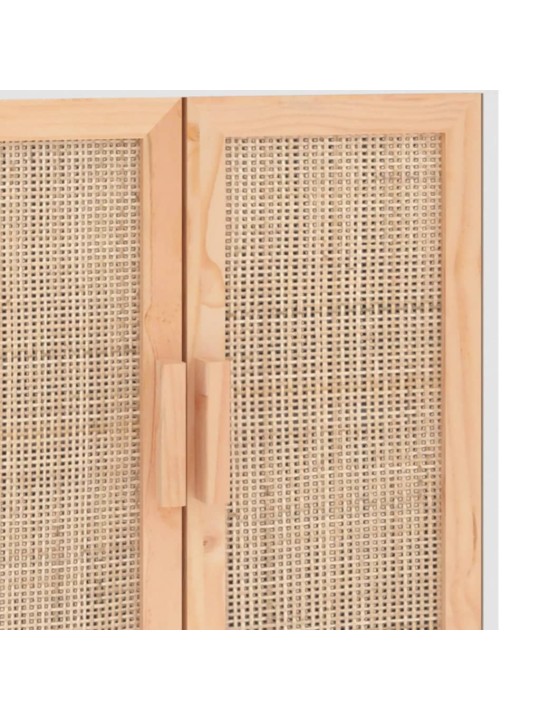 Příborník bílý 60x30x70 cm masivní borovice a přírodní ratan